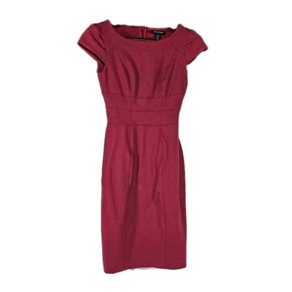White House Black Market Sheath Dress Size 0 Burgundy Maroon Cap Sleeve EUC - Picture 2 of 8